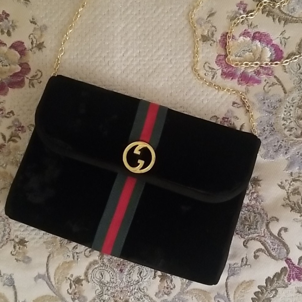 SOLD! Gucci Velvet Clutch Purse + Crossbody Strap - Picture 1 of 8